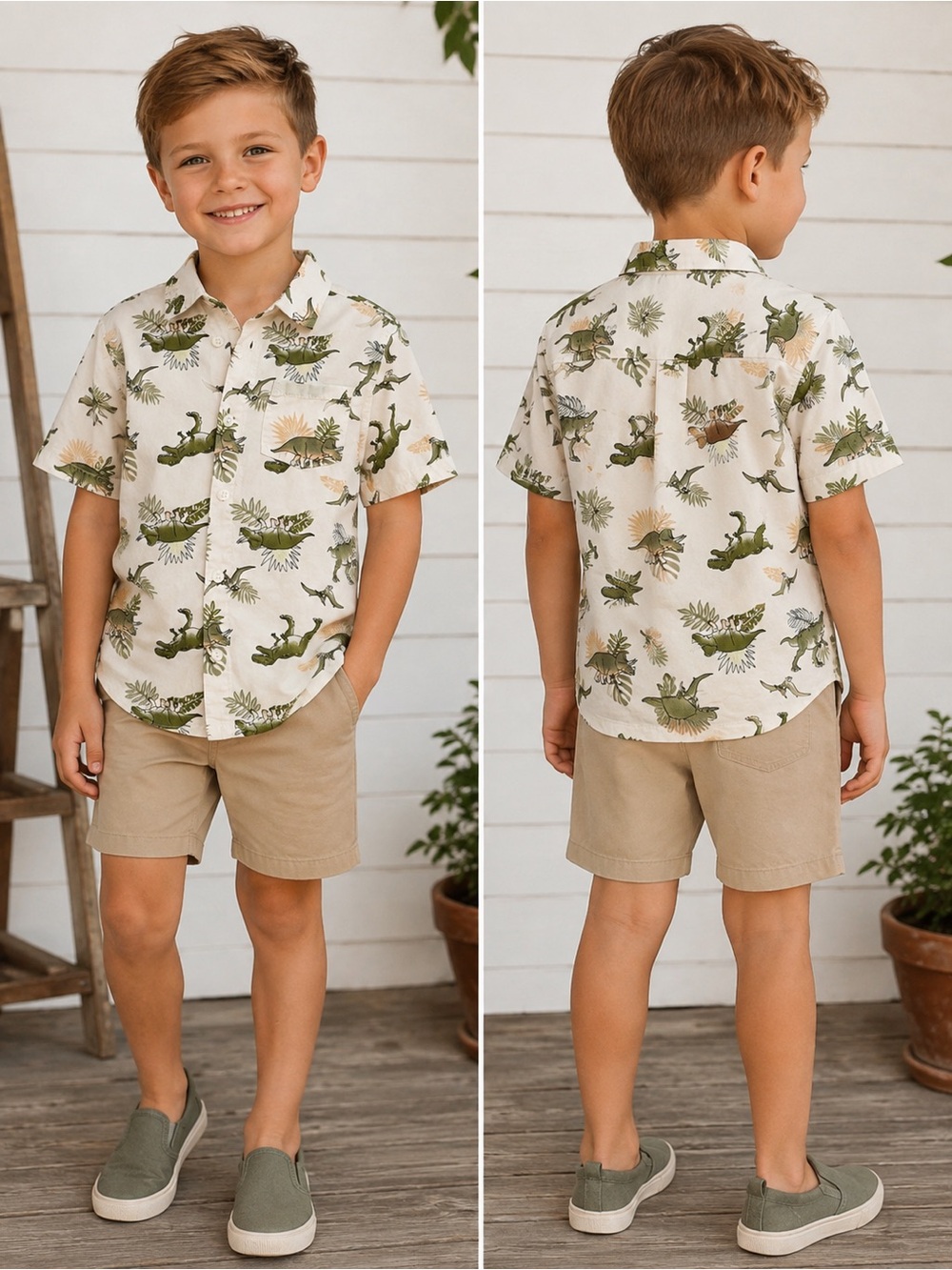 365 Kids by Garanimals Dinosaur Button-Up Shirt | Boys Size 7 | Short Sleeve